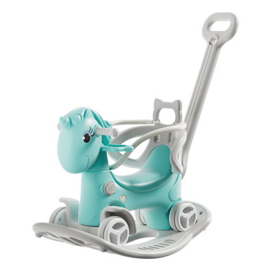 Rocking Horse for Toddlers, Balance Bike Ride On Toys with Push Handle, Backrest and Balance Board for Baby Girl and Boy, Unicorn Kids Blue color