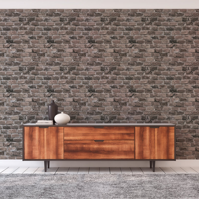 Bricks and More Collection Authentic Brick Wallpaper Roll, Gray