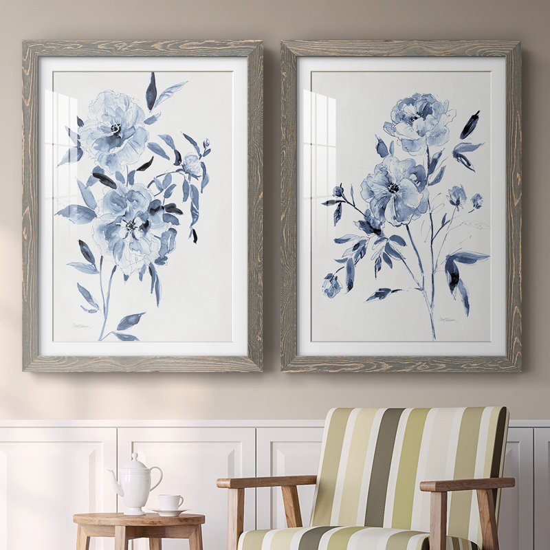 Inky Chickory Botanical I-Premium, reproduction d'art encadrée - prête à être accrochée, H 27,5 po x l 75 po x P 1,5 po, Gris