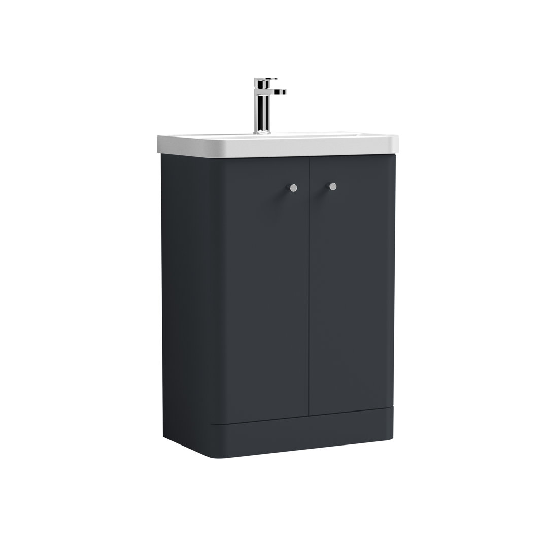 Nuie Soft Black Core Satin 2 Door Vanity Unit And Thin Edge Basin | | Mdf | 600Mm - Image 3