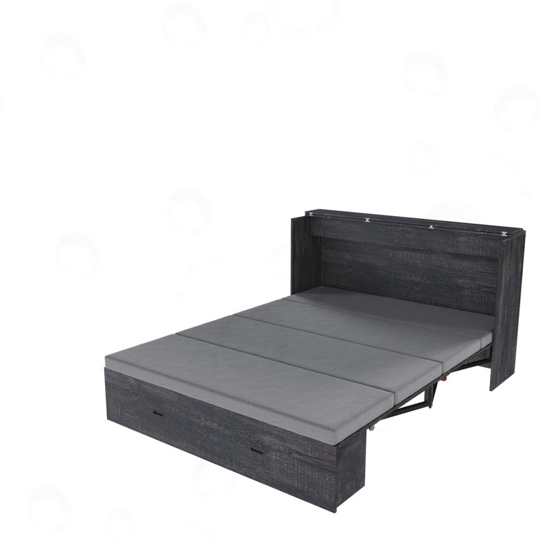 Lit escamotable double avec panneaux pliables, Noir carbone