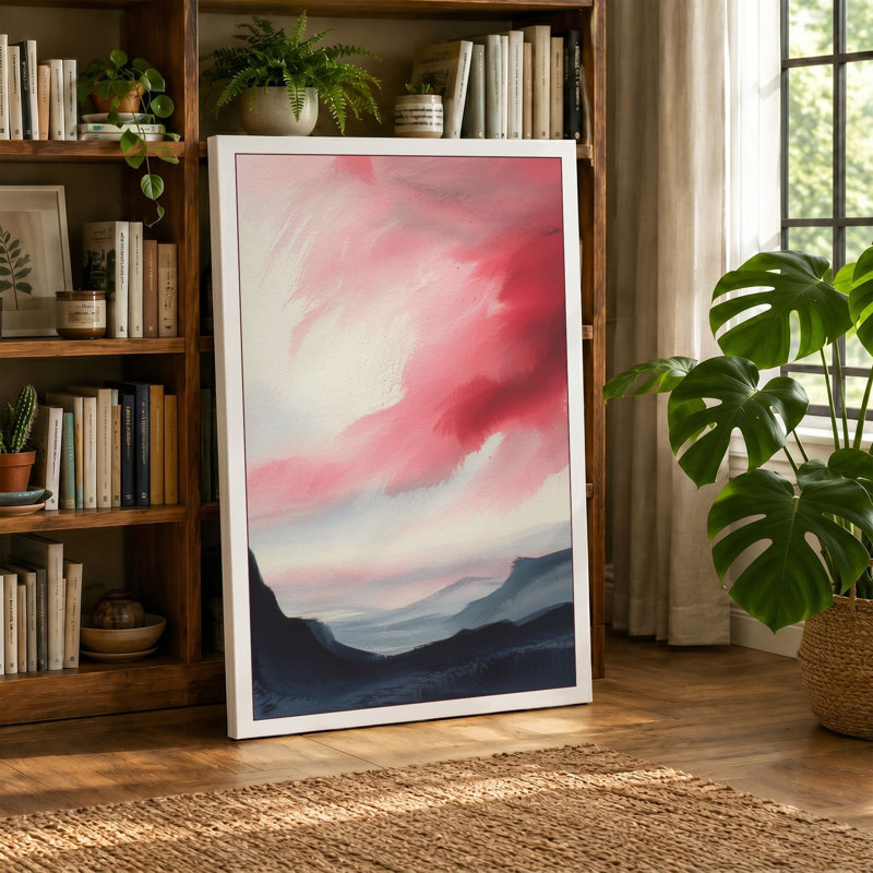Mountains at Sunrise Minimalist 1 Piece Wrapped Canvas Wall Art, 24x16 - 61.0 x 40.6 cm, Taupe Border