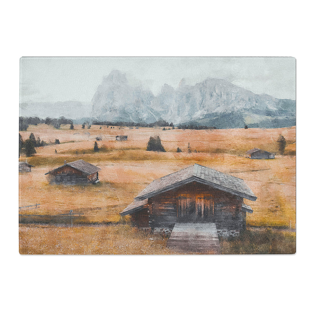 Landscape with Cabins Painting Chopping Board