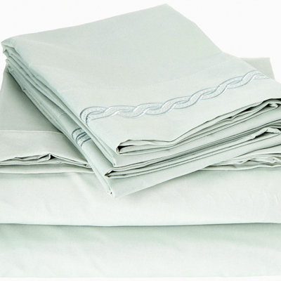 Premier Hotel Quality Sage-Green Embroidered Bed Sheet Set - 1500 Thread Count Luxury 4-Piece Wrinkle-Free California King Sheets