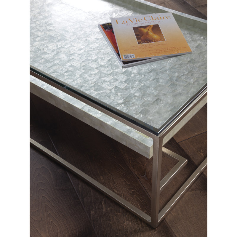 Contemporary Elegance 60" White and Silver Glass Cocktail Table