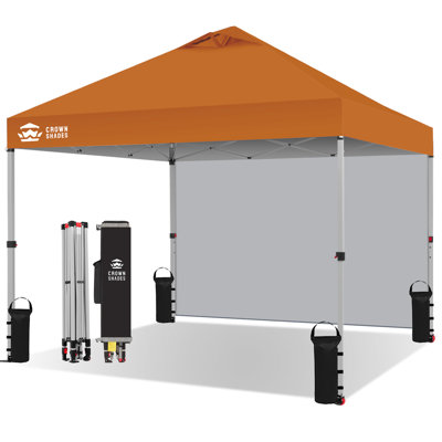 10 Ft. W x 10 Ft. D Steel Pop-Up Canopy Beach Tent with 1 Side Wall