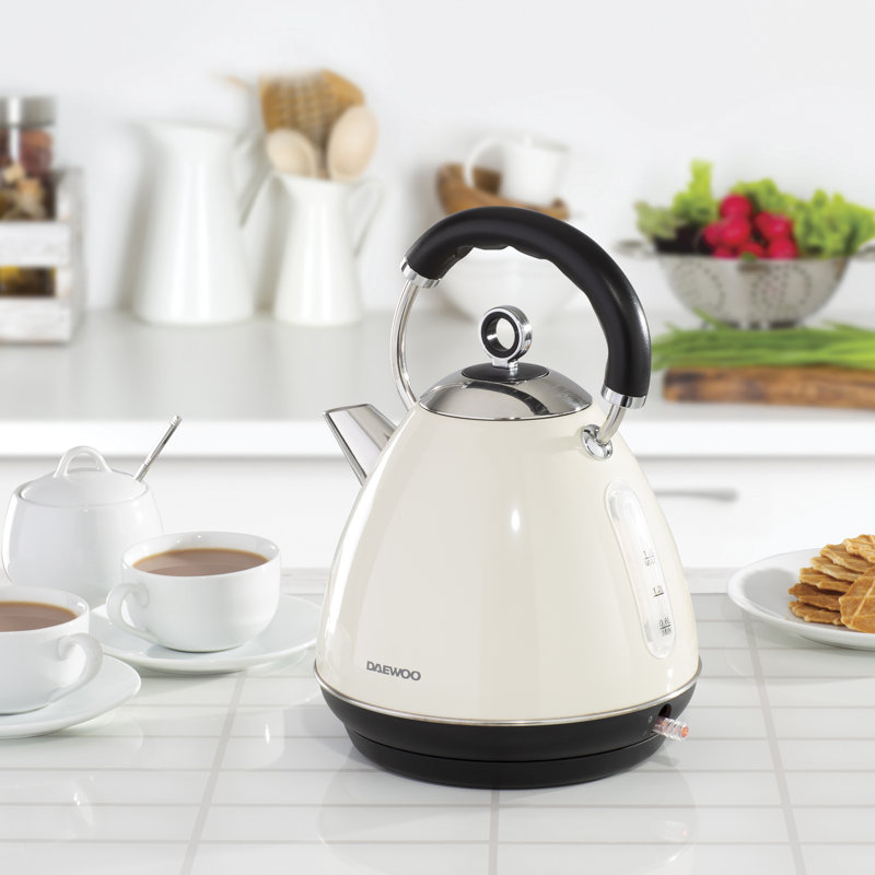 Daewoo 1.7L Kensington Pyramid Electric Kettle Stainless Steel Rapid Boil, Cream