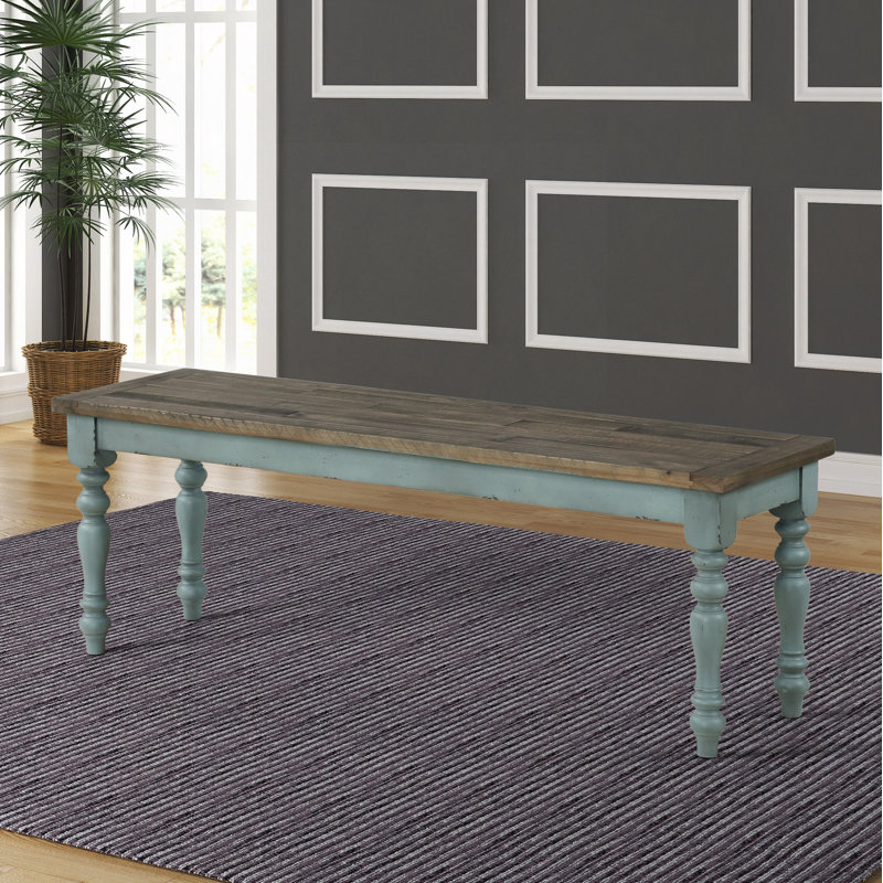 Banc de salle à manger rembourré en bois deux tons, Bleu/brun