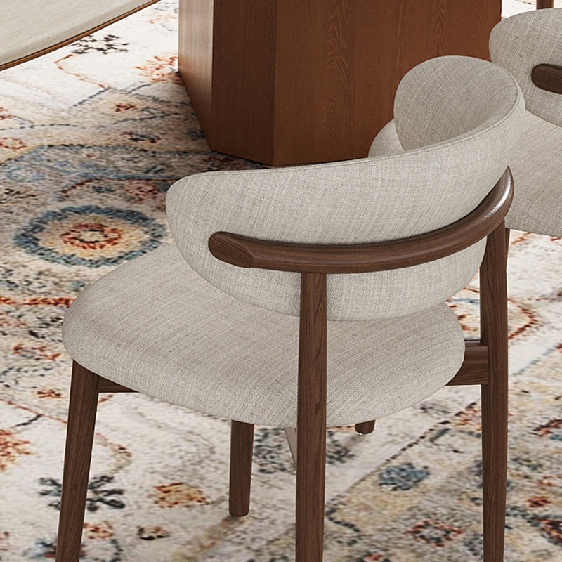 Mid-Century Solid Wood Beige Upholstered Dining Chairs, No Assembly Required Accent Chairs For Dining Room (Set of 4), 4
