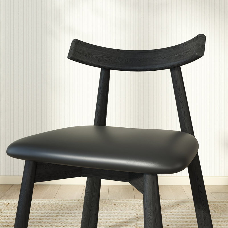 Hanes 2-Piece Modern Upholstered Rubber Wood Faux Leather Dining Chair, Black