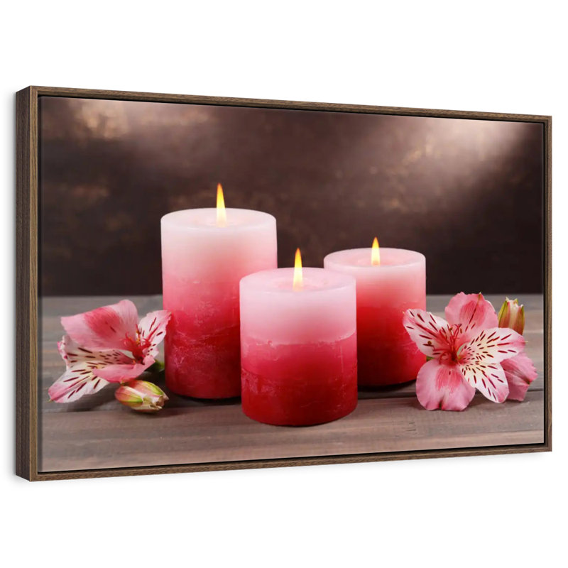 Spa Pink Candles, Floating Frame White, 40" X 27"