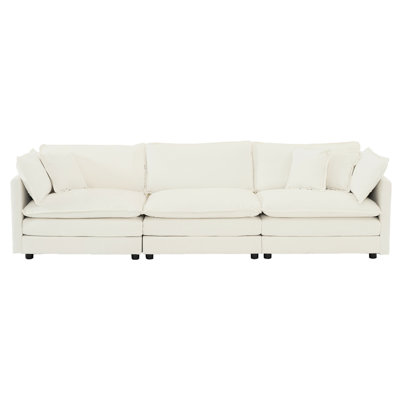 Chenille blanche 1 + 1 + 3: look moderne, bois massif, assise confortable 3 pièces en couleur - structure en bois, tissu, confort