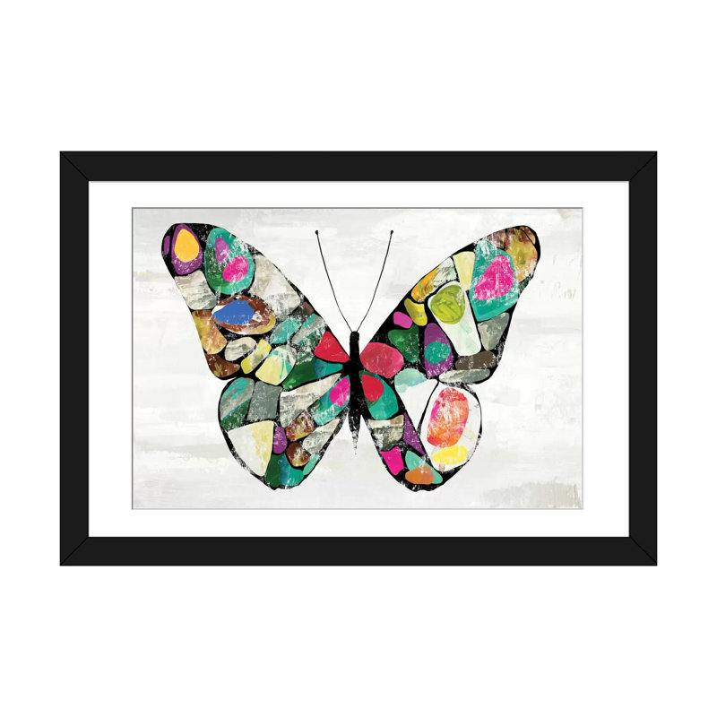 « papillon », impression sur toile, Papier d'art encadré noir, Blanc, H 24 po x l 32 po x P 1 po