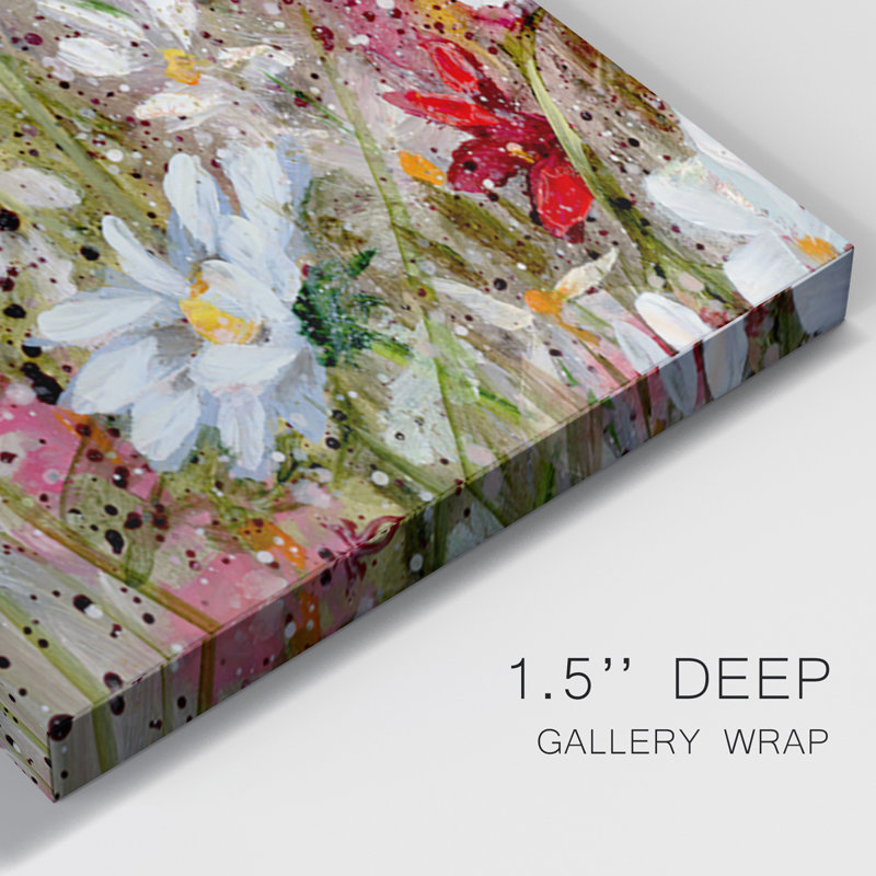 Wildflower Fance - toile tendue avec châssis de qualité supérieure - prête à être accrochée, H 12 po x l 24 po x P 1 po