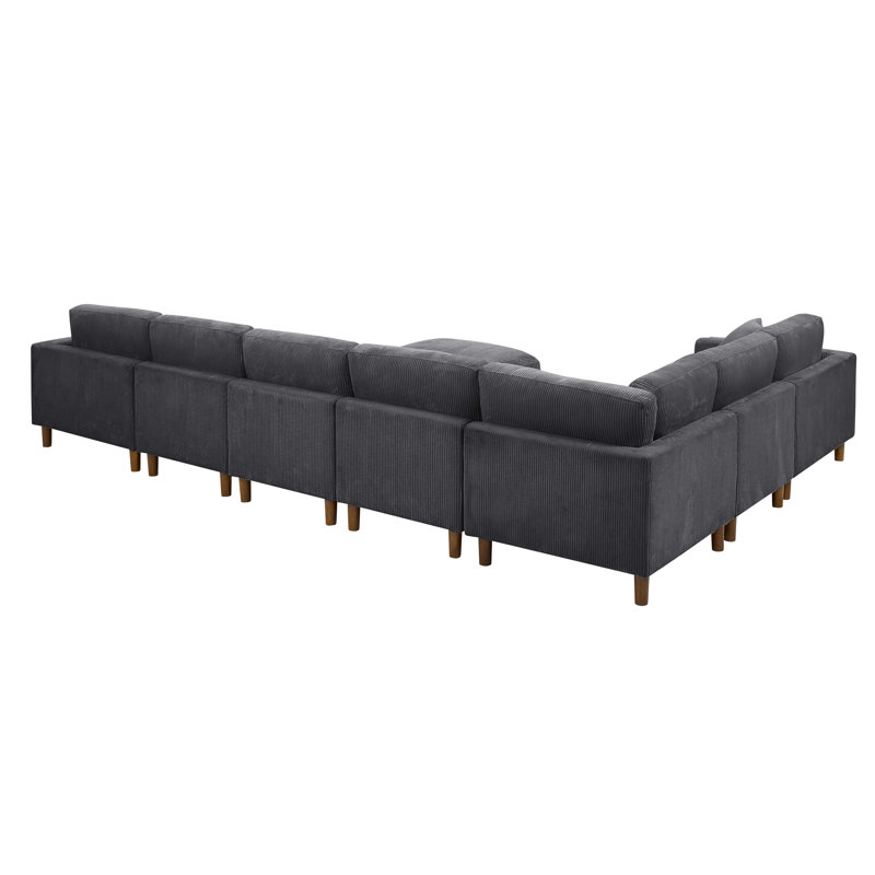 Canapé modulaire de large avec repose-pieds Kandace, Accoudoir à gauche (vu de face), Velours côtelé gris foncé