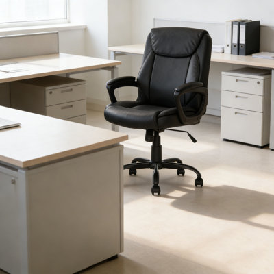 Classic Puresoft PU Padded Mid-Back Height Adjustable Office Computer Desk Chair , 26"D X 23.75"W X 42"H, Black