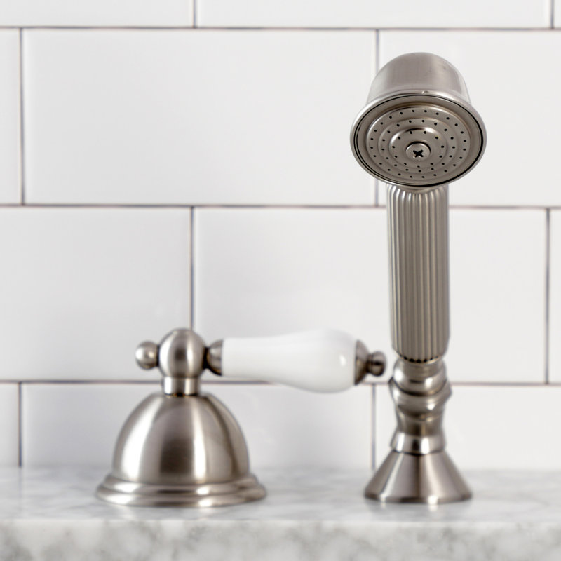 Kingston Brass Vintage Deck Mount Hand Shower with Diverter for Roman Tub Faucet, White/Brushed Nickel