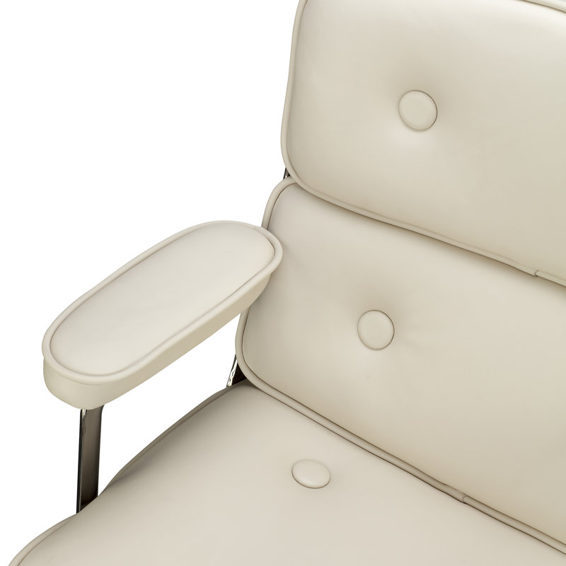 Hokku Designs Roumena Genuine Leather Executive Chair, Beige, Silver