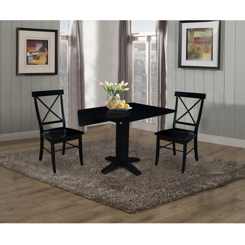 Dooly 2 - Person Solid Wood Solid Wood Top Pedestal Dining Set, Black