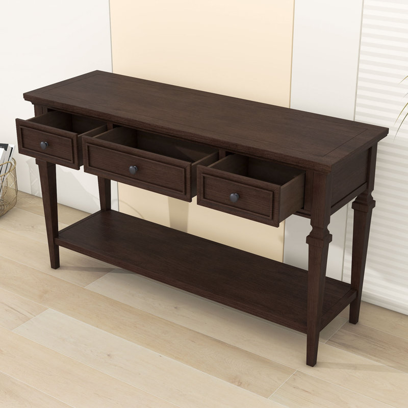 Junior Retro Console Table with Drawers & Open Bottom Shelf, Espresso