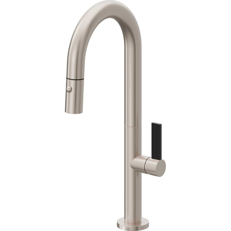 Pull-Down Prep/Bar Faucet With Button Sprayer, Black Flat Blade, Antique Copper Flat