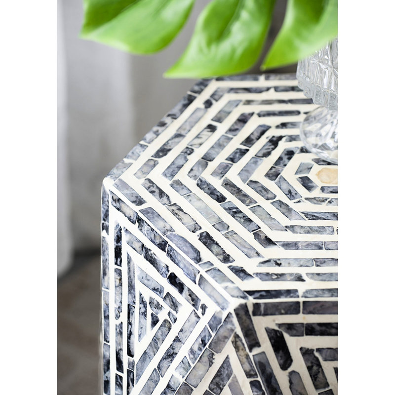 Console Hexagon Inlay, 16 x 14 x 18 po, noir et blanc, décor 16 x 14 x 18 po, forme, bord de mer