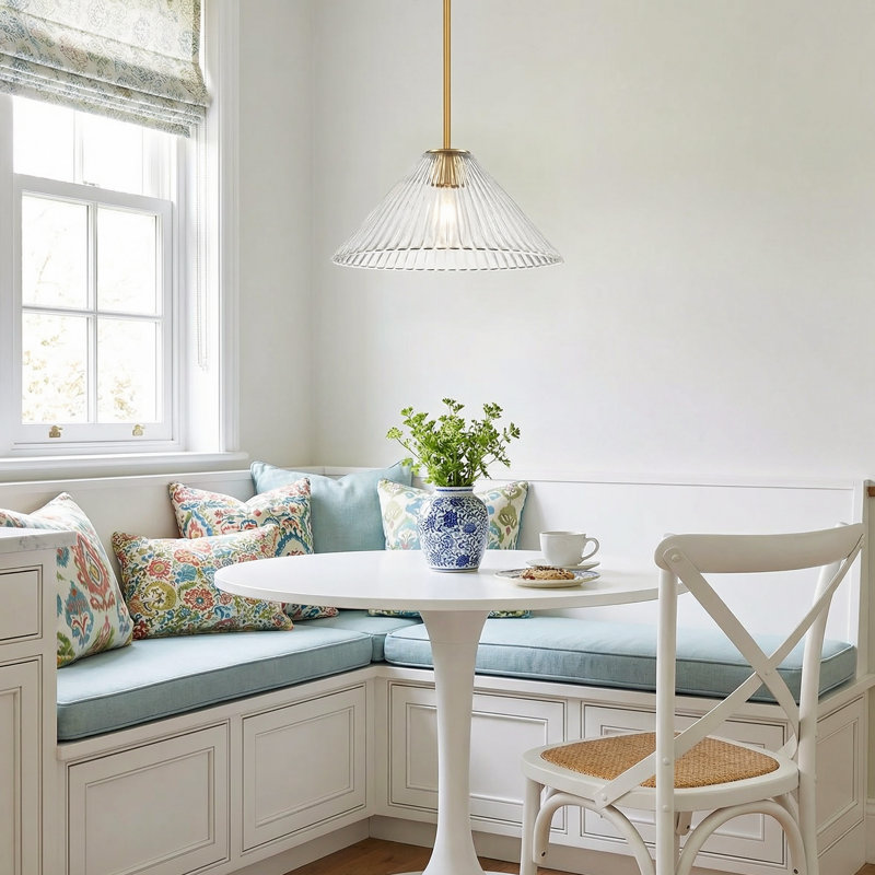 1-Light 15.8'' Single Cone Pendant Light with Ribbed Glass Shade, Clear Glass