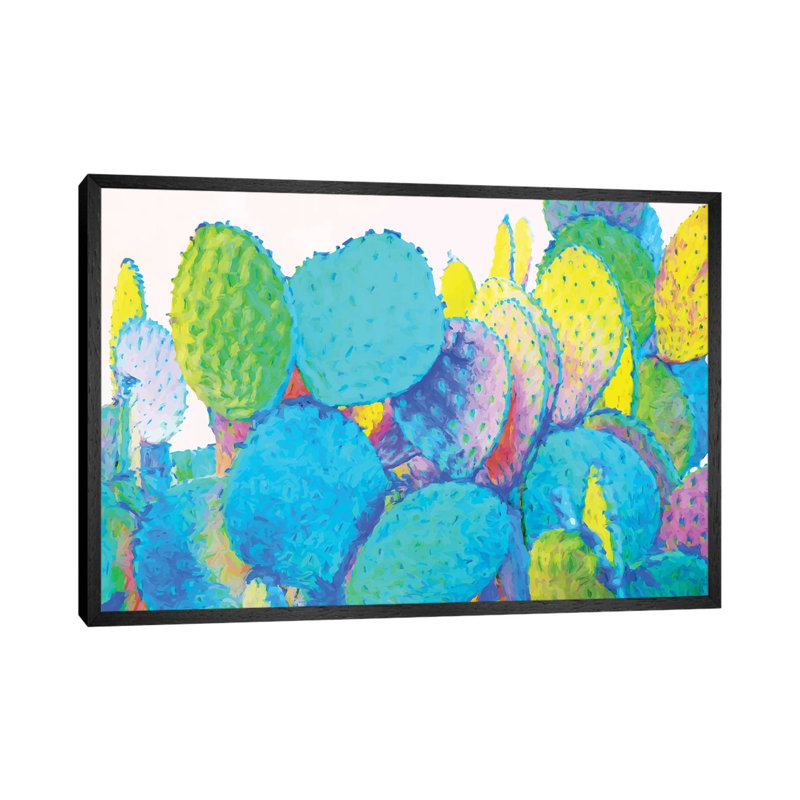 Holograph Cactus - Print on Canvas, 45.72cm H x 66.04cm W x 3.81cm D, Black Framed