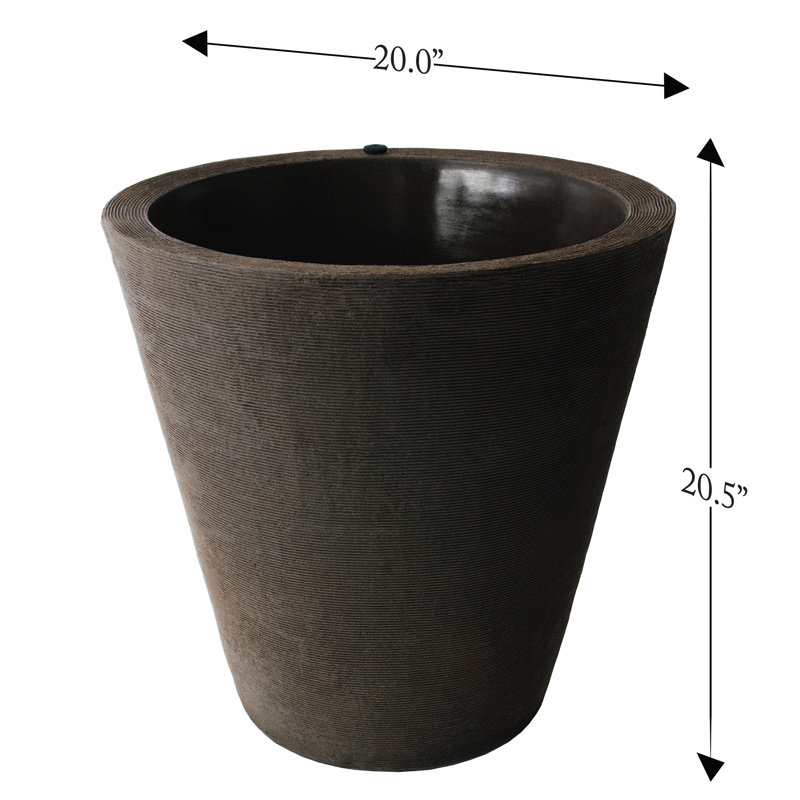 Strafford Self Watering Ribbed Pot Planter, 20" H x 20" W x 20" D, Brownstone