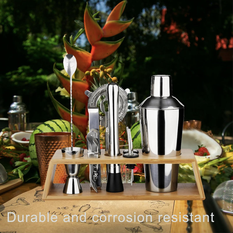 10Pcs Bartender Kit Bar Set, 24OZ Silver Cocktail Shaker Set with Stainless Steel Bartending Accessories