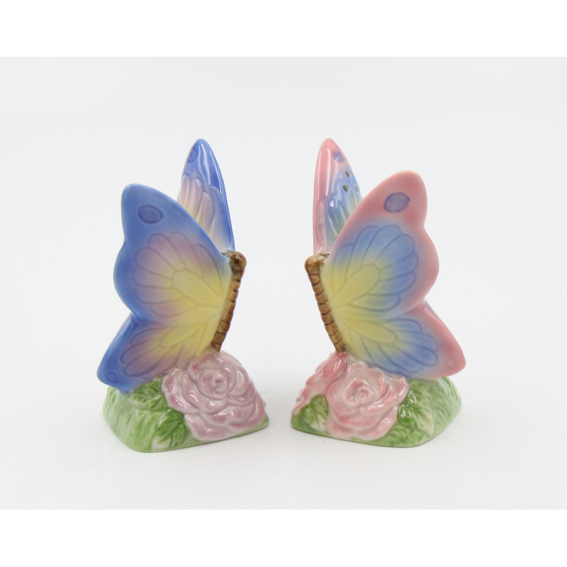 Butterfly Shaped Ceramic Salt and Pepper Shakers Set