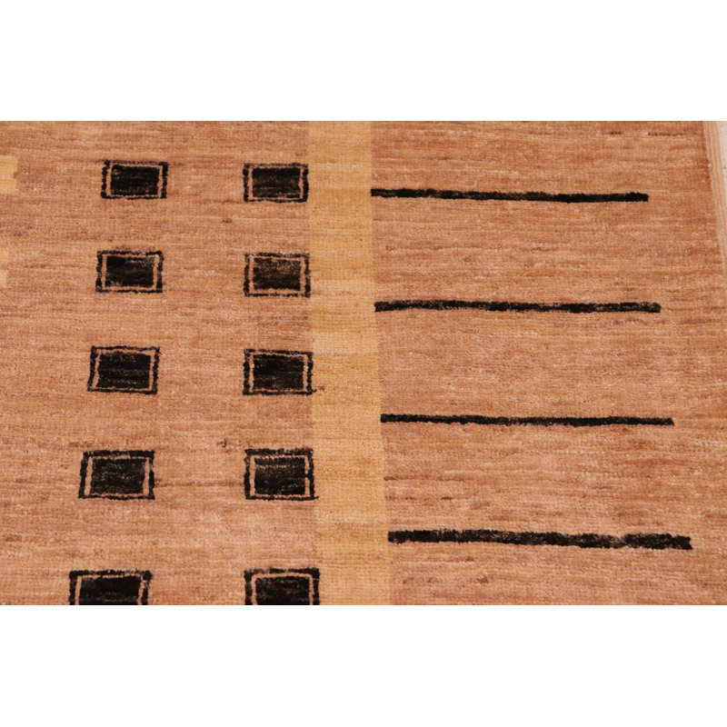 Tapis oriental brun clair / noir en laine noué à la main 7 pi 10 po x 9 pi 5 po Oriental
