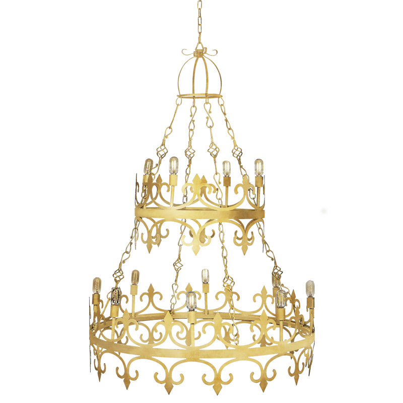 Venetian 12 - Light Candle Style Tiered Chandelier, Gold Leaf
