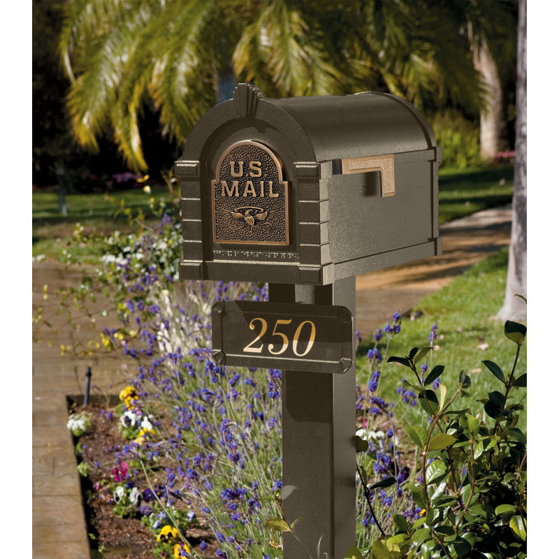 Keystone Standard Post and Mailbox Package - with Brass Eagle, Bronze, Yes