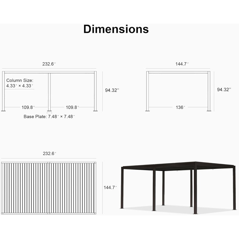 Purple Leaf Outdoor Louvered Pergola With Integrated Led Strip Lights, 94.32" H x 232.6" W x 144.7" D