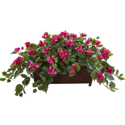 18'' Faux Flowering Plant in Wood Planter