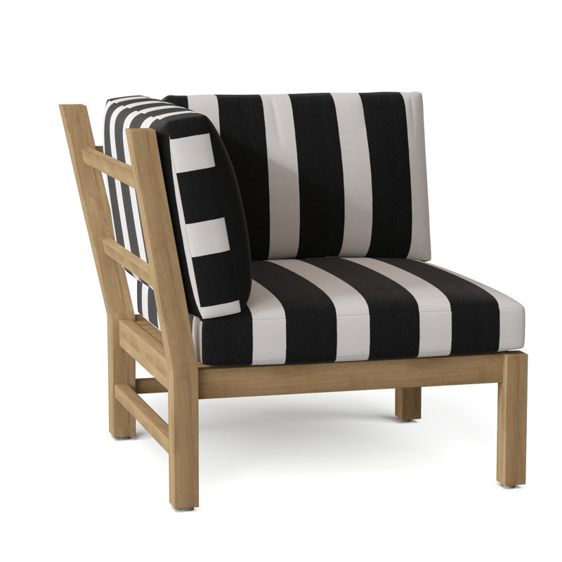 Club Teak Patio Lounge Chair with Cushions, Cabana Stripe Midnight
