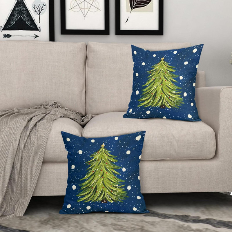 Ensemble de 2 housses de coussins de Noël en forme de sapin de Noël vert aquarelle, H 16 po x l 16 po