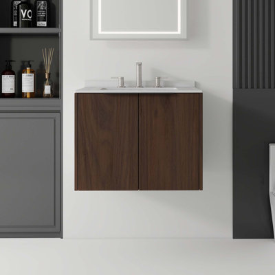 Meuble-lavabo flottant avec comptoir en marbre de culture et portes à fermeture en douceur
