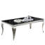 Table basse rectangulaire noire et argentée avec plateau en verre trempé et pieds en acier inoxydable
