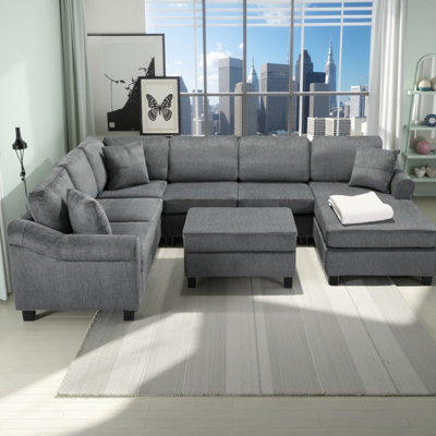 Modular U-Shaped Sectional Sofa with Storage Ottoman 6-Seat Couch for Large Living Rooms (111.8"D x 85.8"W)