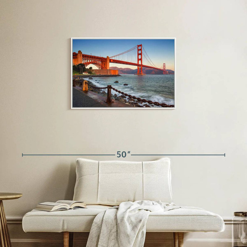 Golden Gate Bridge Waters, Floating Frame White, 31" X 21"