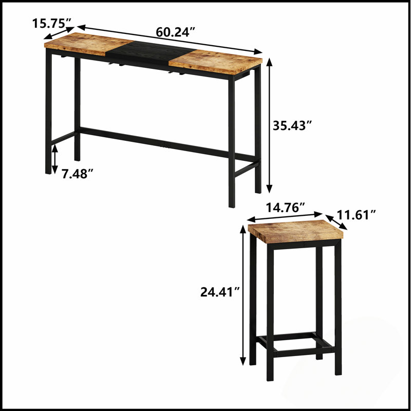 Ensemble de table de salle à manger de conception moderne avec 3 tabourets suspendus, spacieux et élégant pour les réunions de famille et les espaces de travail