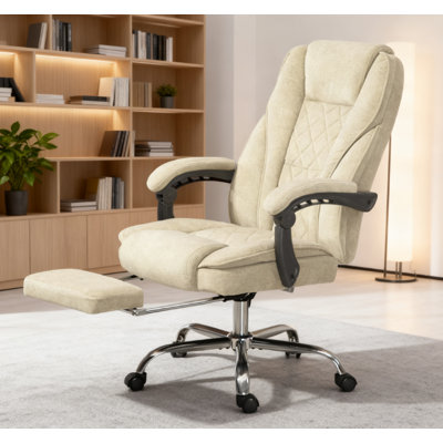 Chaise de bureau chauffante inclinable et chauffante avec hauteur réglable et repose-pieds, beige