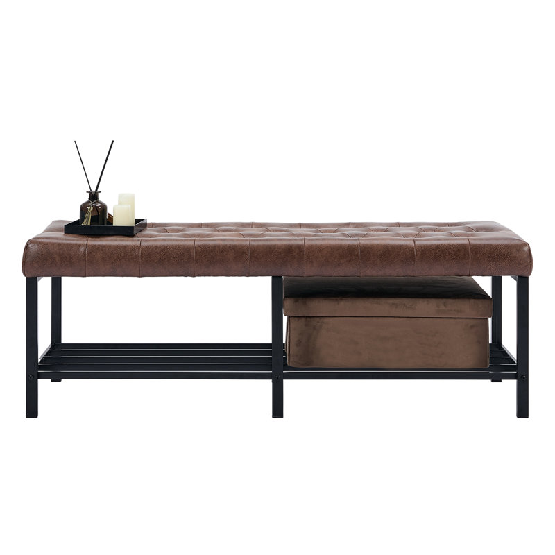 Eleonore 55.5'' Wide Leather Upholstered Bench with Storage Box