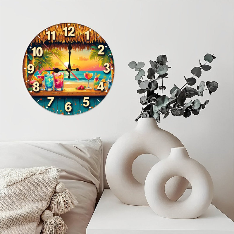 Horloge murale plage et coucher de soleil