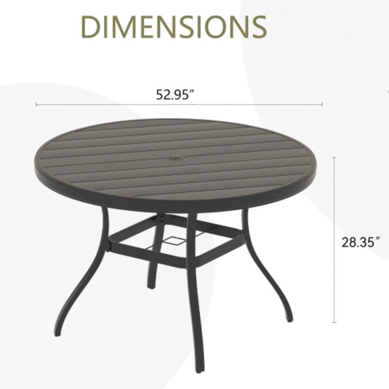 Black All - Weather Metal Outdoor Round Patio Dining Table For 6 - 7, With Umbrella Hole For Deck And Garden, Black