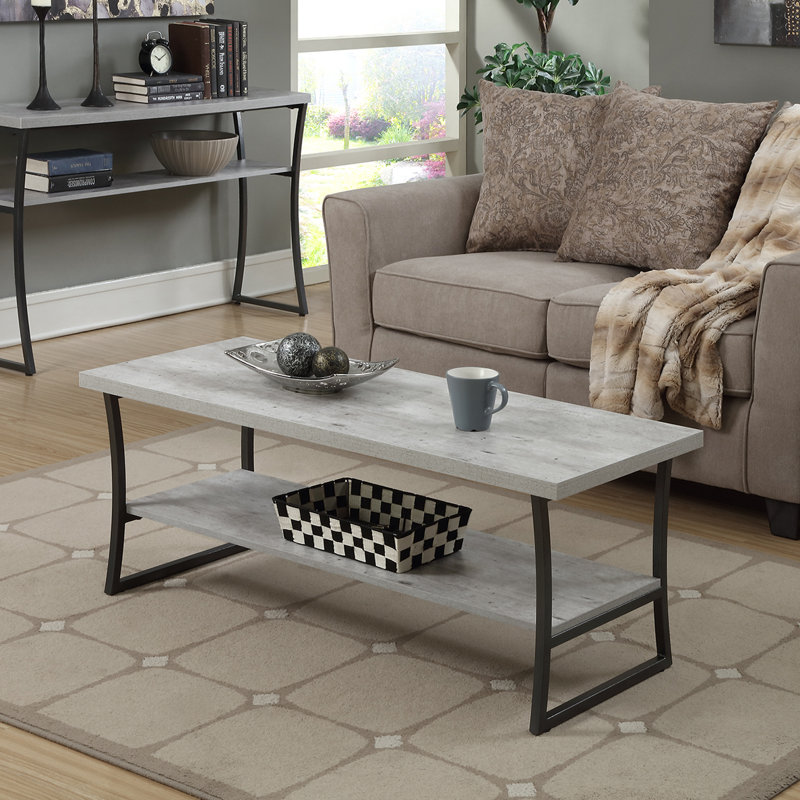Faux Birch and Slate Gray Rectangular End Table with Shelf