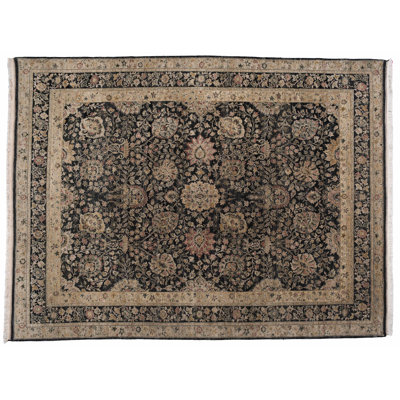 Tapis unique en laine noué à la main beige / noir 9 pi x 12 pi