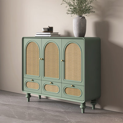 Mid ancient style rattan weave sideboard cabinet